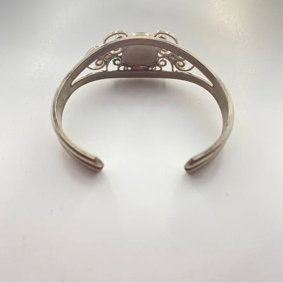 Artisan Silver tone Cuff Bracelet with Blue/Turquoise Cabachon Accents 6.5” - Picture 4 of 10